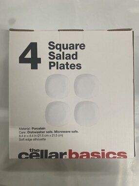 The Cellar Basics Soft Square Salad Service Plates, Set of 4, White NWB